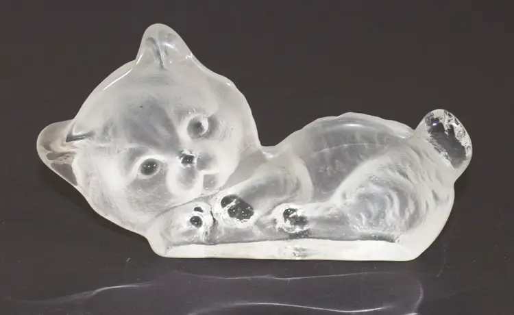 Vintage Viking Frosted Glass Kitten Cat Bookend Paperweight 4" x 6.5"