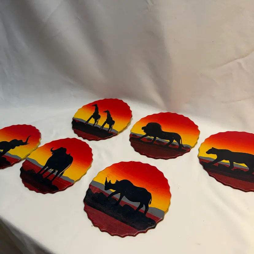 Hand-Painted African Leather Safari Coasters – Set of 6 – South Africa