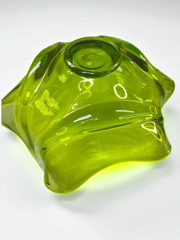 Vintage Viking Lime Green Glass Epic Drape Ruffled Compote Bowl - MCM