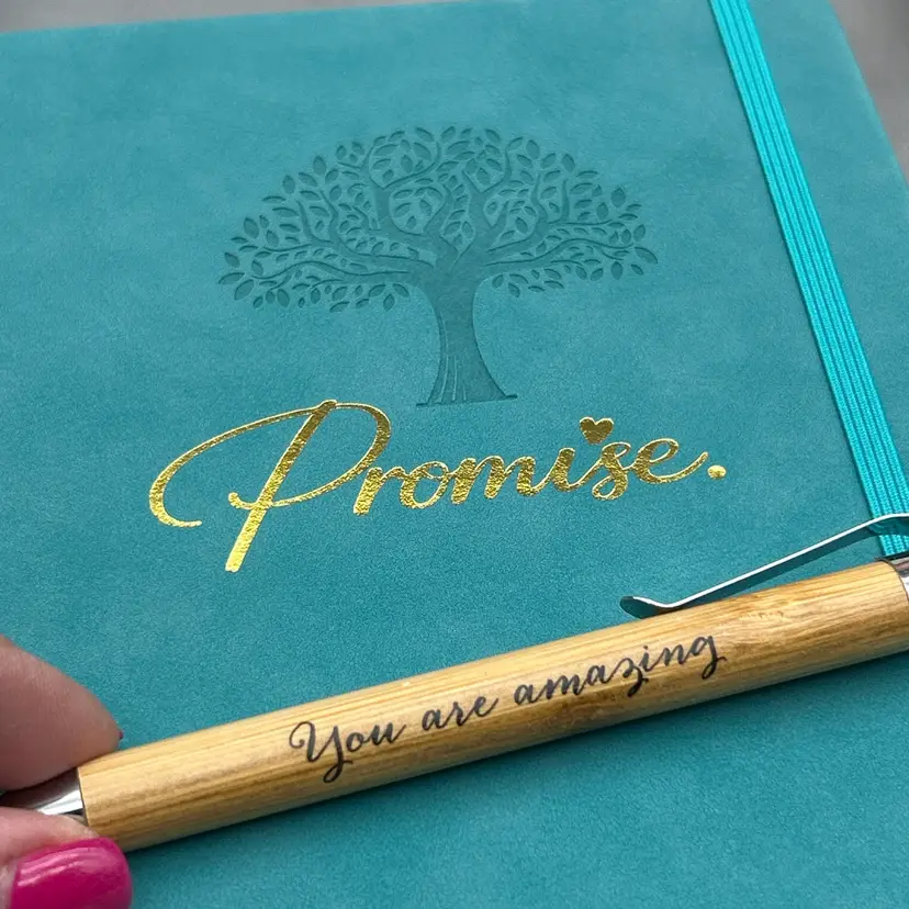 New Promise Collection Teal Leather Bound Lined Journal | Tree of Life Notebook with Inspirational Pen