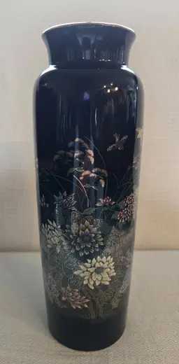 Vintage RHM Black Porcelain Floral Vase