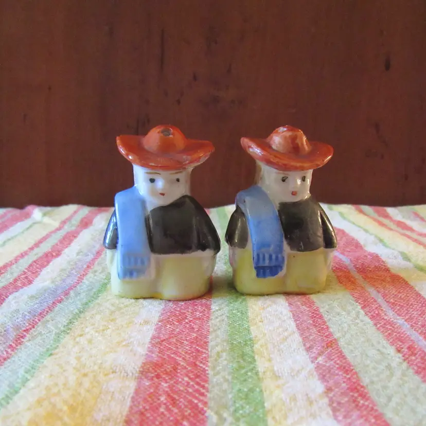 Vintage Ceramic Standing Mexican Salt and Pepper Shakers - Japan