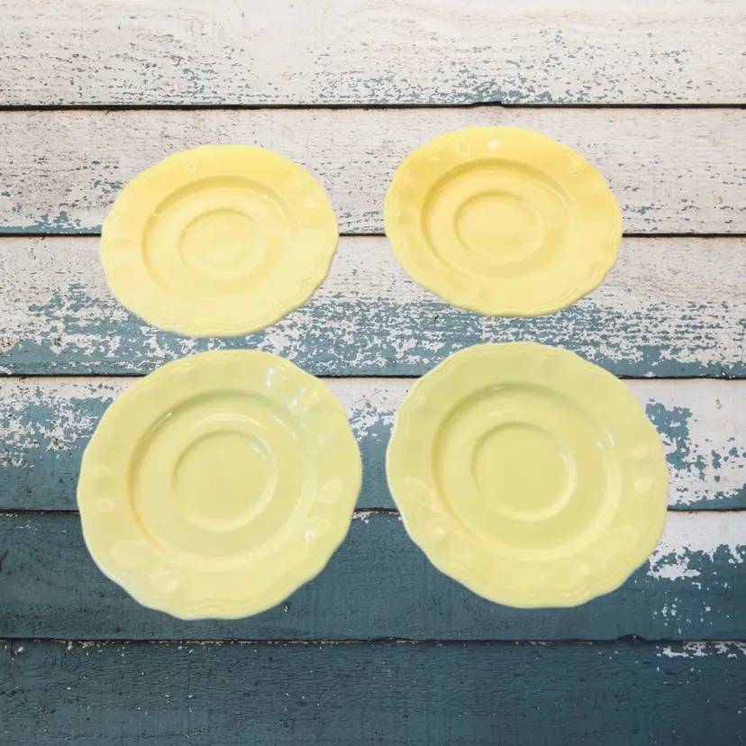 Vintage Set 4 Ironstone Yellow Saucers Farmhouse Decor Cottagecore