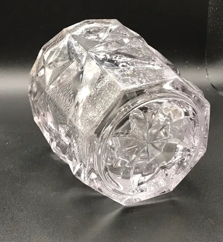 Salt Bowl Vault Star Pattern Heavy Glass Sawtooth Rim 3.25x3.25”