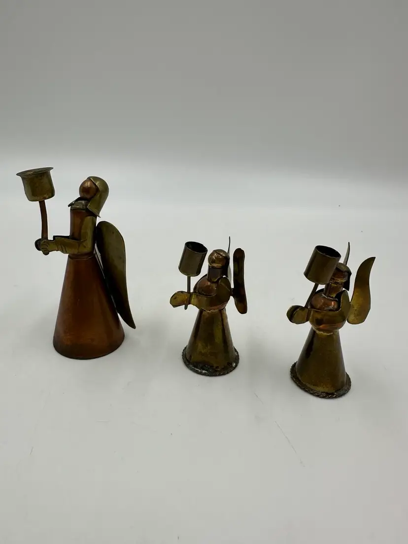 Vintage Set of 3 Brass Angel Candle Holders Mexico