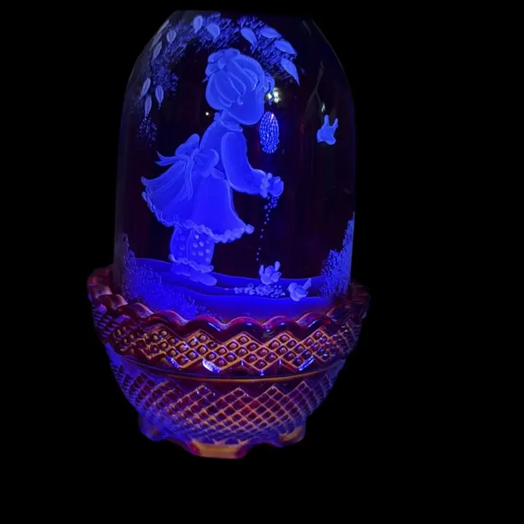 Nancy Fenton Signed Sur Jackson Mary Gregory Cranberry Glass Amberina Handpainted Fairy Lamp - 5”