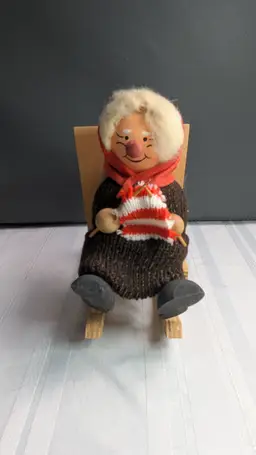 Swedish Tomte Grandma in Rocking Chair Knitting Made in Sweden