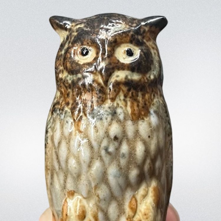 Ceramic Owl Figurine, Ceramic Owl Miniature Figurine, Natural Brown Glaze Owl