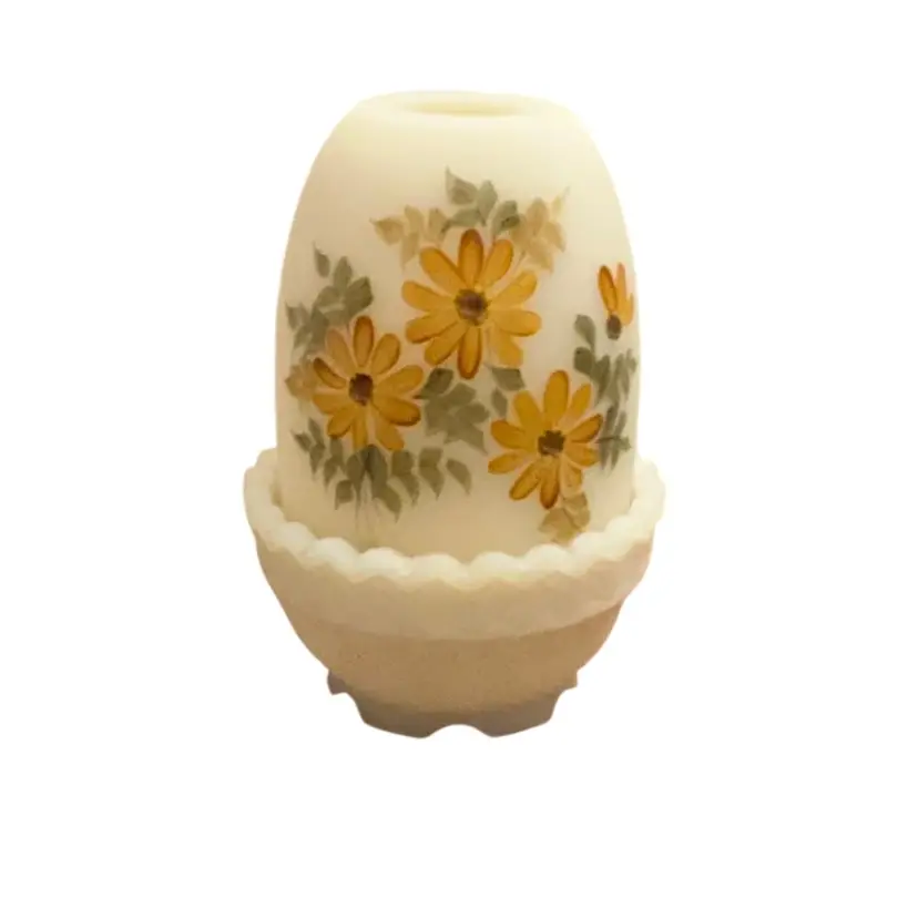 2-piece Fenton Yellow Daisies On Cameo Fairy Light HP By Rebecca Doonan (1977-79) 4 1/2” X 3”