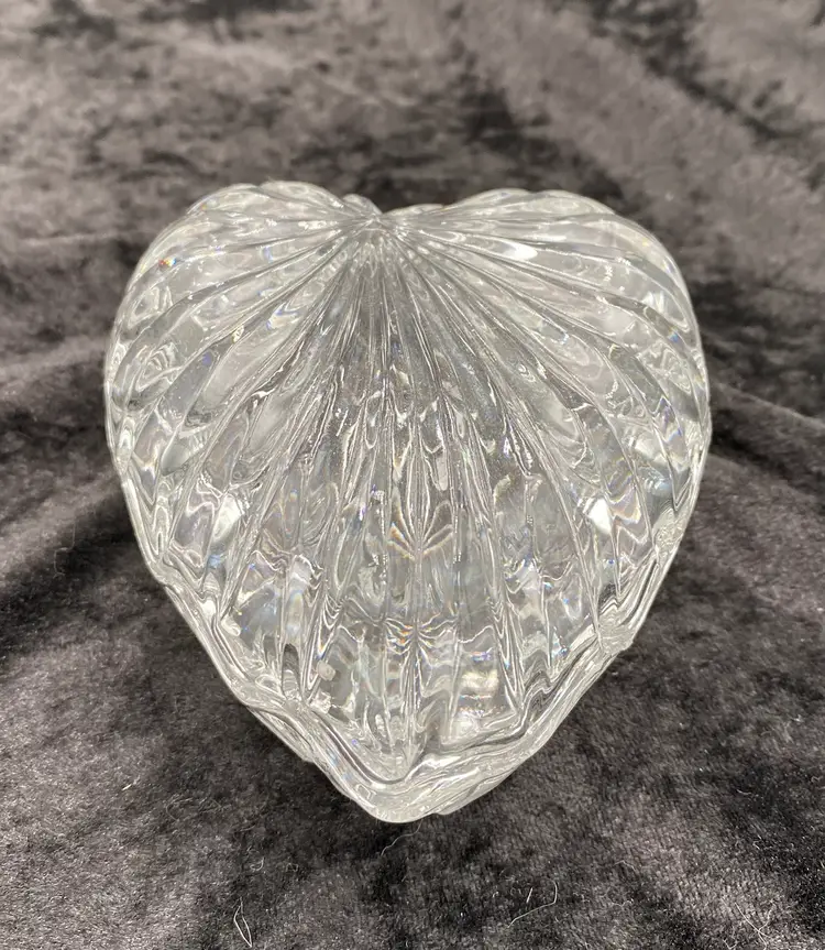Vintage 24% Lead Crystal Rib Optic Heart-Shaped Trinket Dish, Scalloped Edges
