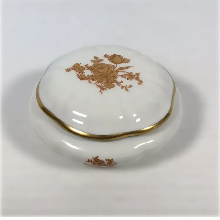 Limoges France Trinket Vanity Box Gold Trim Gold Floral Rose