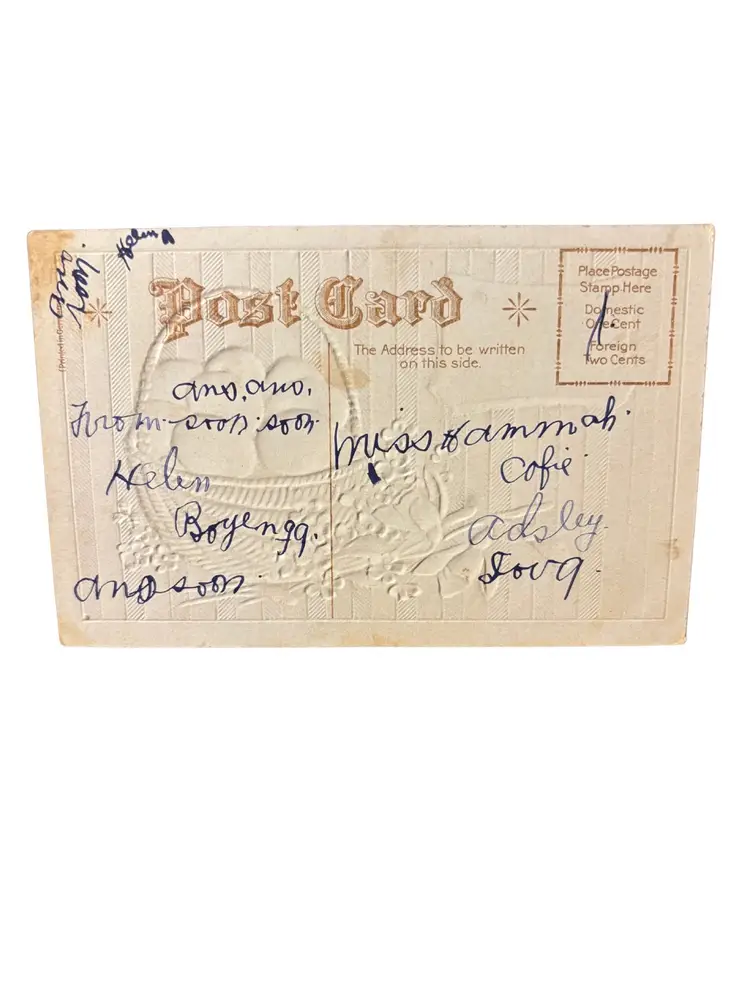 Antique A Happy Eastertide Postcard Straw Basket of Easter Eggs Striped Metallic