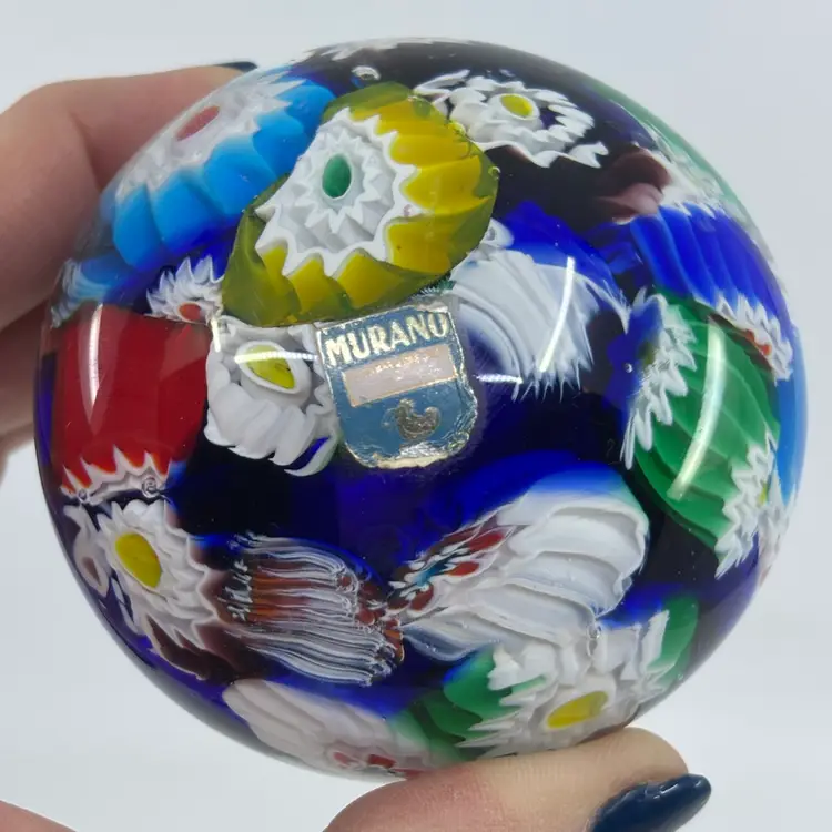 Mid Century Murano Millefiori Scramble Art Glass Paperweight 3”