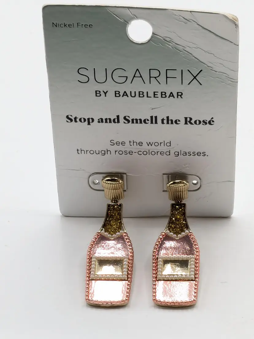 Sugarfix by BaubleBar Rose' Wine Bottles Pierced Earrings Gold Tone