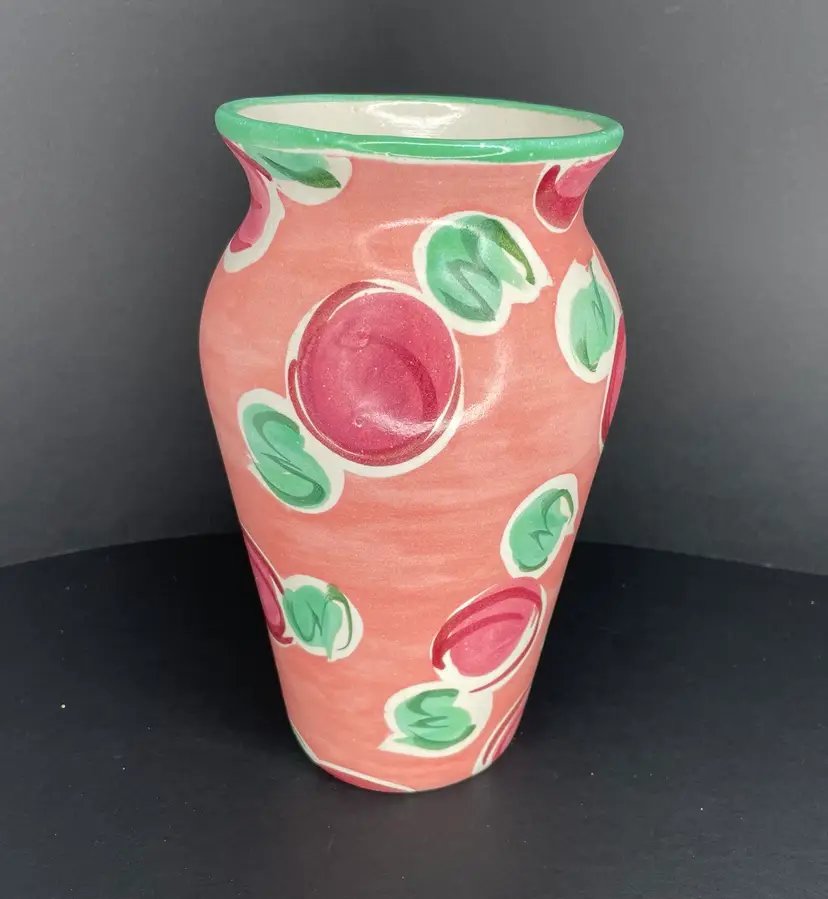 VTG Fioriware Pottery Pink Red Winterberry Floral Vase 9.25” Zanesville USA