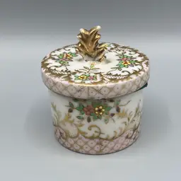 Vintage Ceramic Floral Design Postage Stamp Roll Dispenser Holder - Small Trinket Box