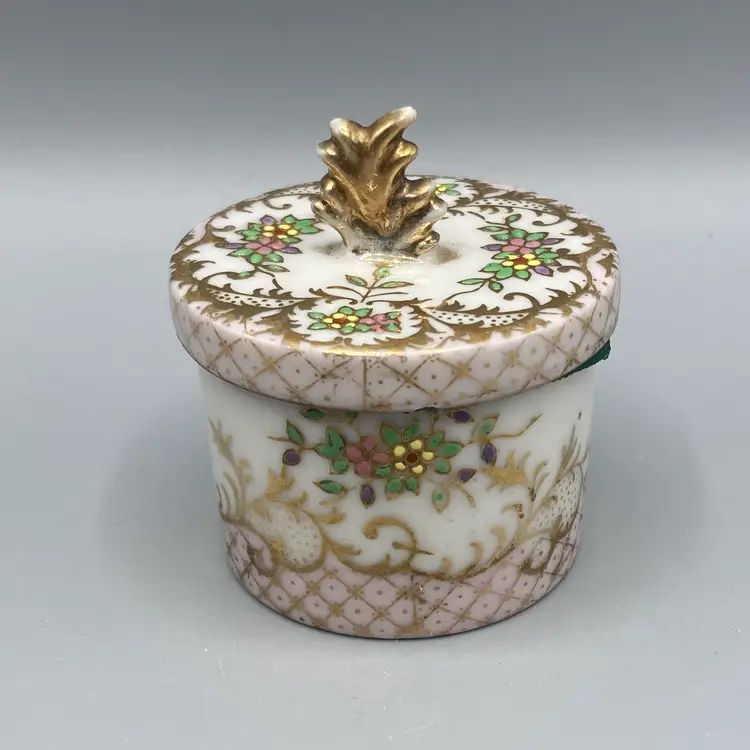 Vintage Ceramic Floral Design Postage Stamp Roll Dispenser Holder - Small Trinket Box