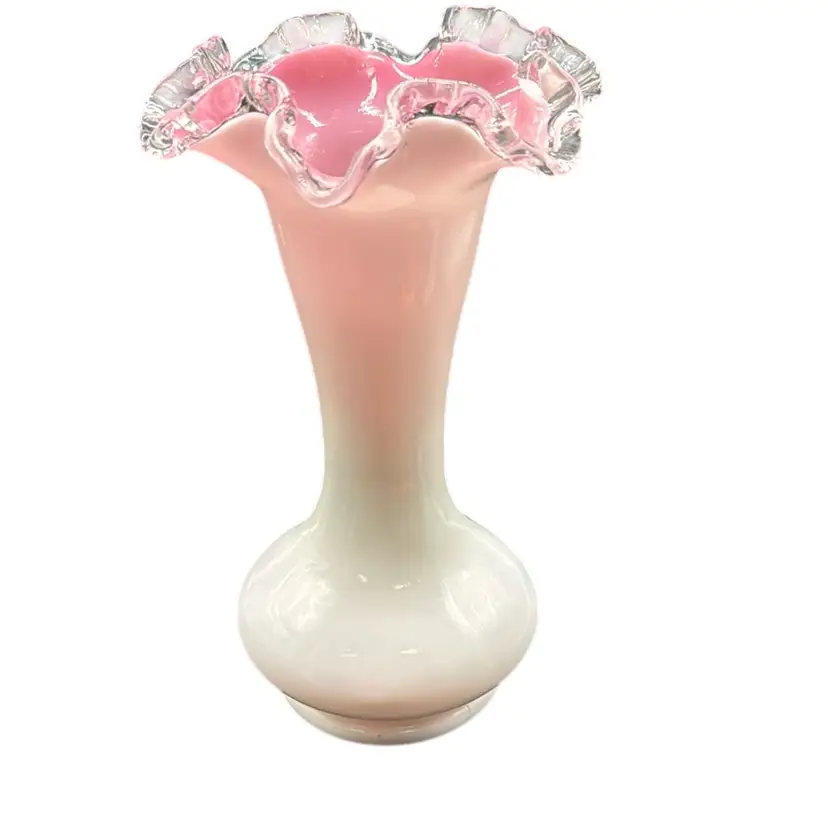 Fenton Peach Silvercrest Tall Ruffled Vase 8 Inches Tall