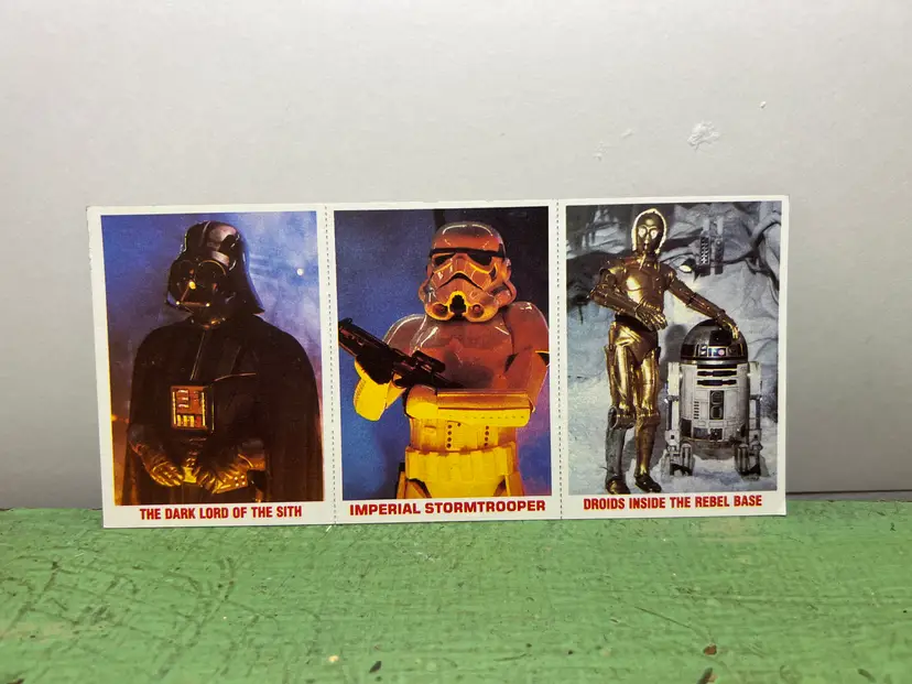 1977 Burger King Star Wars Trading Card 3 Card Uncut Panel Dark Lord of Sith, Stormtrooper, Droids