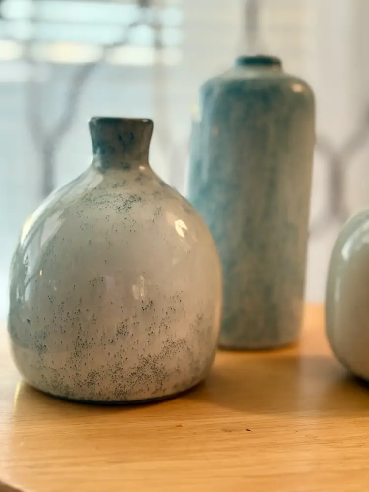 Blue and white ceramic bud vases (set of 3)