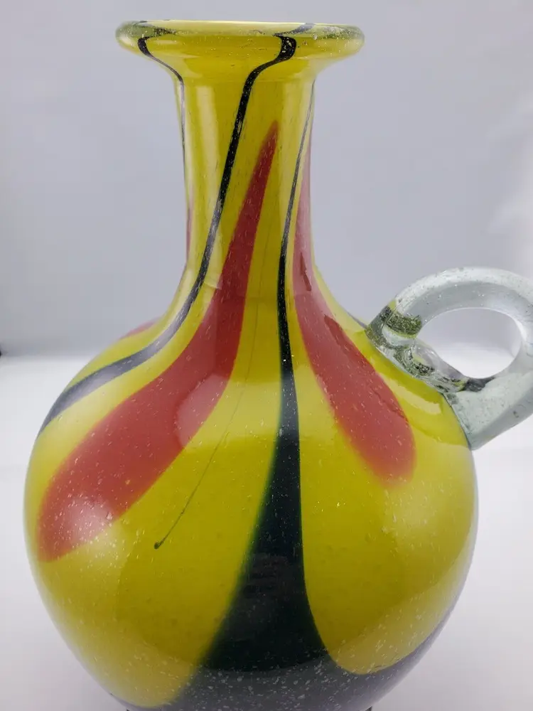 Beautiful Colorful Mexican Jug w/ Small Applied Handle 13" Tall