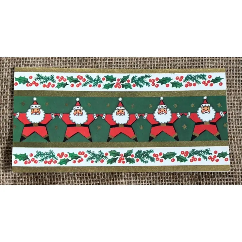 Vintage Fravessi Santa Claus Pattern Holly Gold Stripes Christmas Card Kitsch