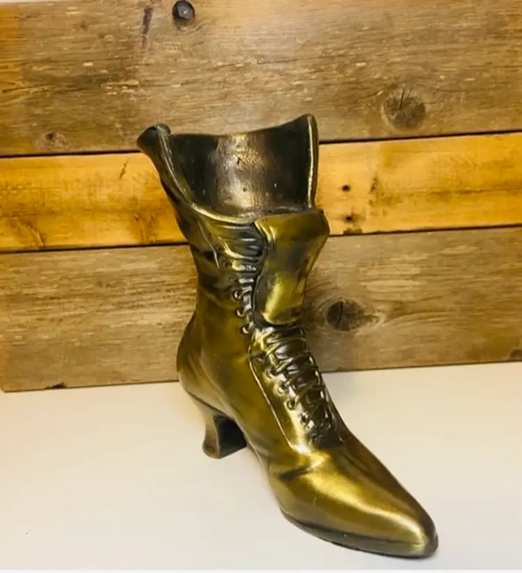 Vintage Brass Victorian Boot Vase Hollywood Regency Traditional Eclectic