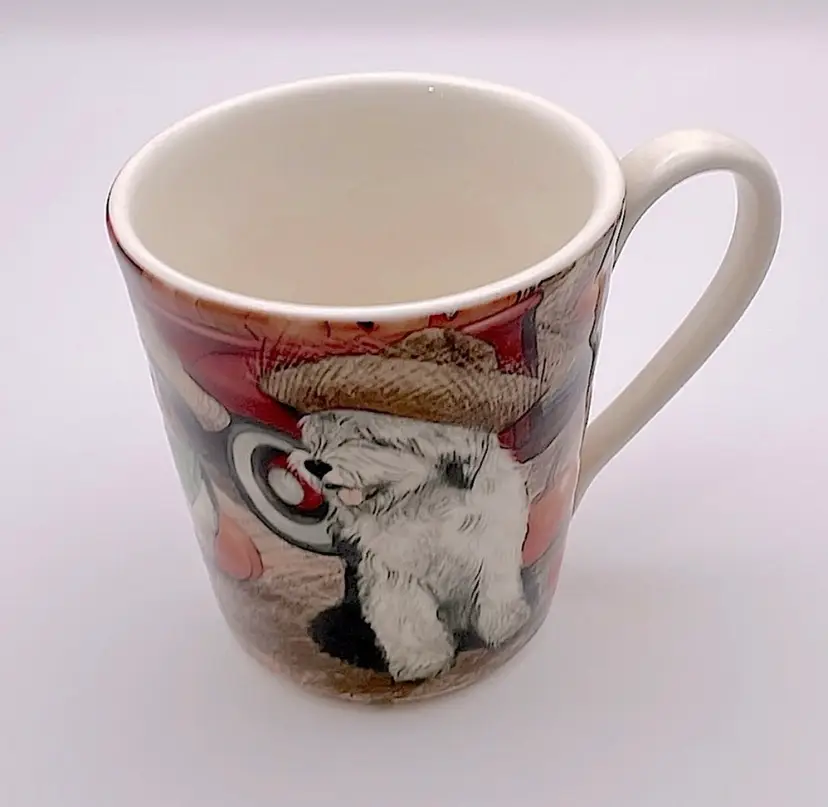 Pier 1, Ceramic Coffee/Tea Mug, Fall Farm Theme with Adorable Dogs/Cat!