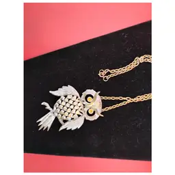 #01 Vintage Owl Pendant Necklace, Gold Tone Chain, Articulated Design, 24in, Pre-Owned,