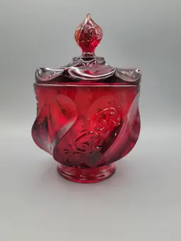 Fenton Paisley Swirl Amberina Ruby Red Lidded Candy Dish