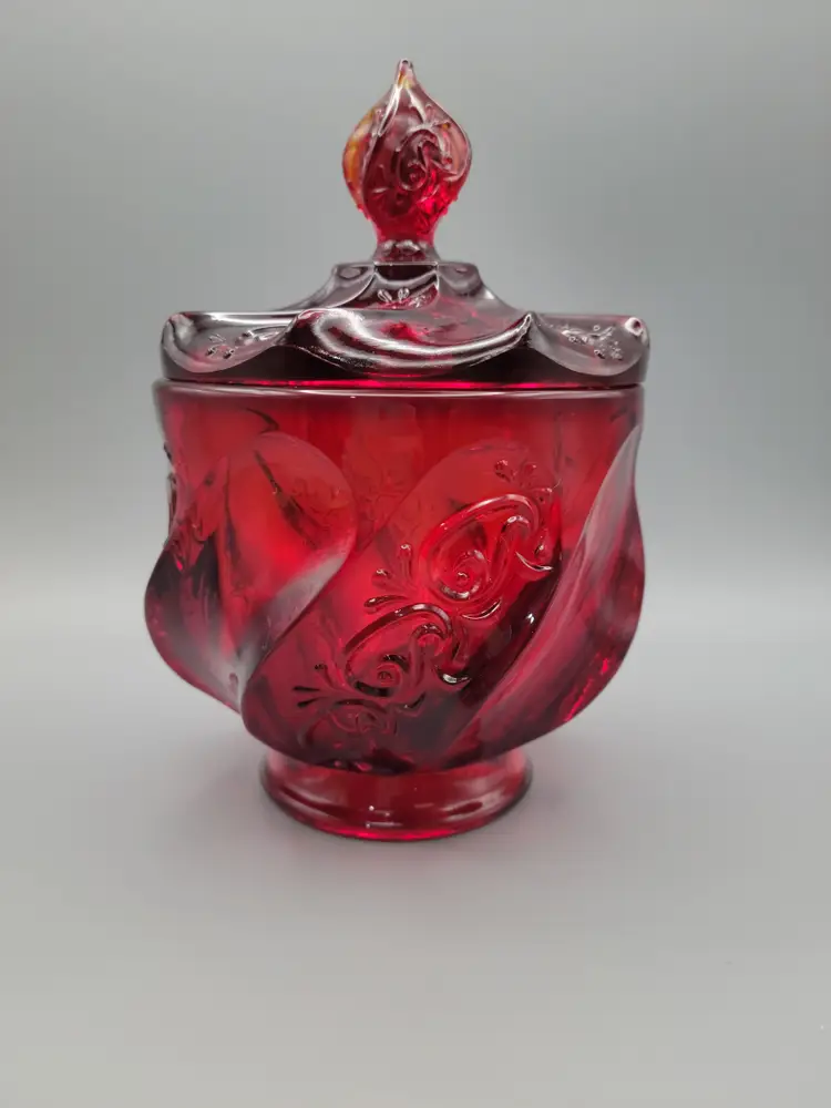 Fenton Paisley Swirl Amberina Ruby Red Lidded Candy Dish