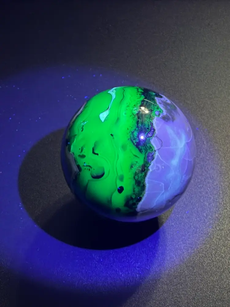 Natural Volcano Agate Sphere UVs Healing Crystal Stone W/Stand 246g 57.2mm