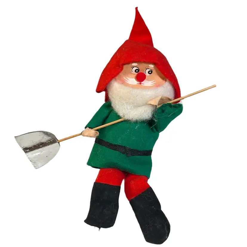 Vintage Felt Elf W Shovel Shelf Sitter