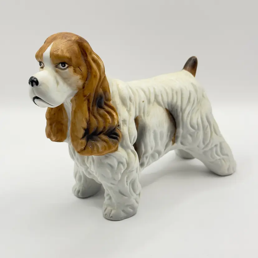 Vintage Ceramic Cocker Spaniel Dog Figurine, Hand-Painted Collectible, By Lefton, Made in Japan