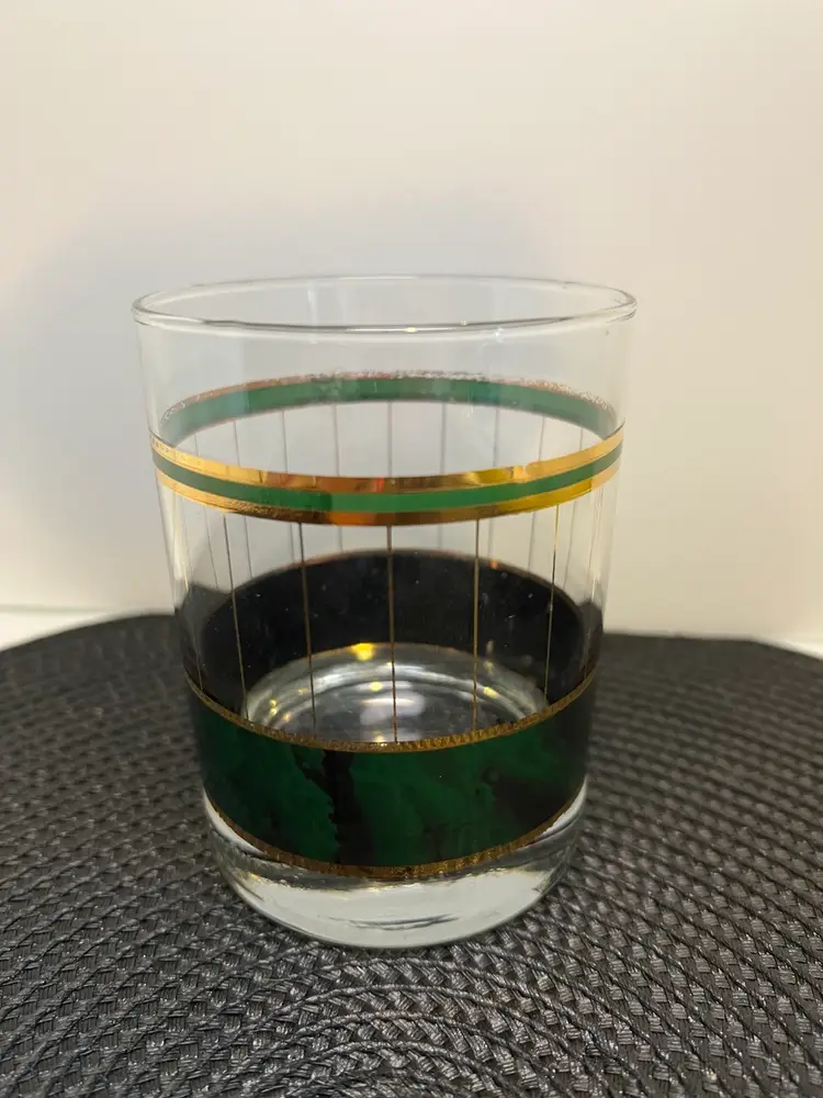 Vintage Green & Gold Trim Bar Glass Weighted Base
