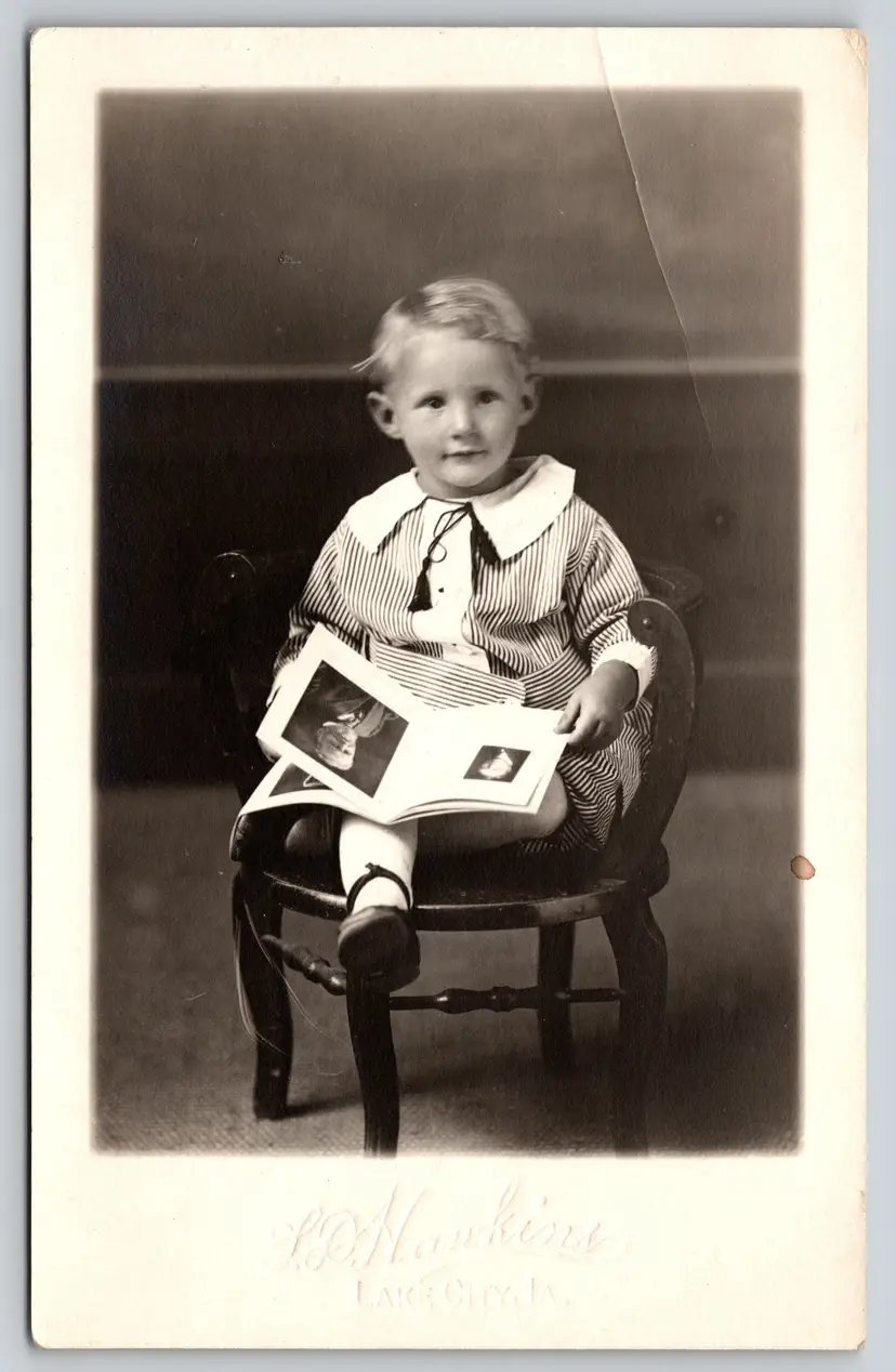 Postcard RPPC Boy Holding a Photo Book Child Real Photo - 9031