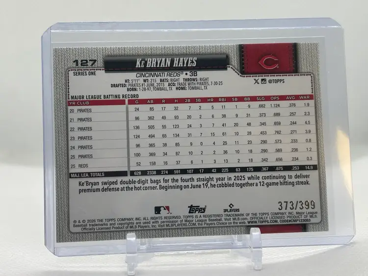 Ke’bryan Hayes 2026 Topps Series 1 Yellow Holo Foil /399 Cincinnati Reds
