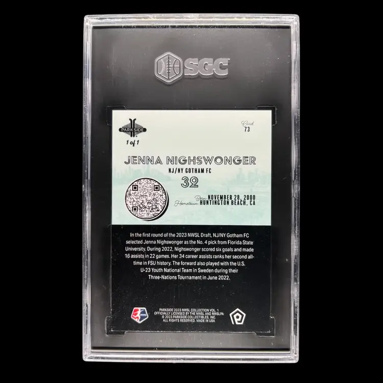 Jenna Nighswonger 2023 Parkside NWSL Gold 1/1 SGC 8.5 Soccer Card