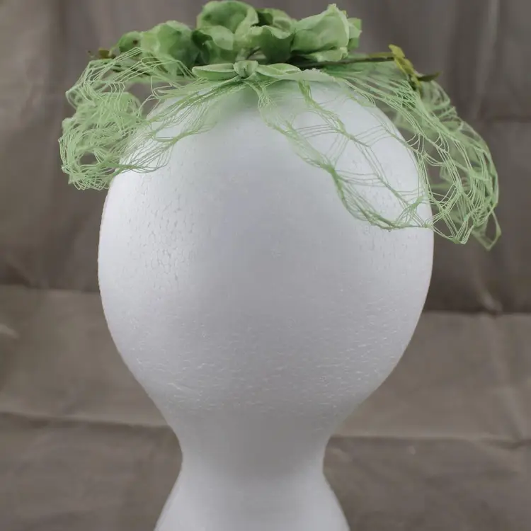 Vintage Green Netting and Flower Hat