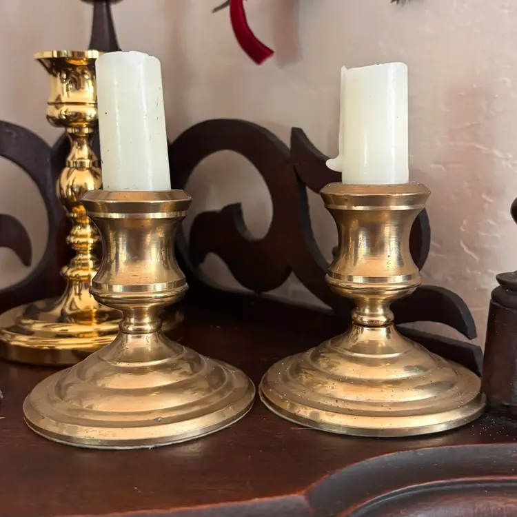 Vintage Solid Brass Taper Candlestick Pair
