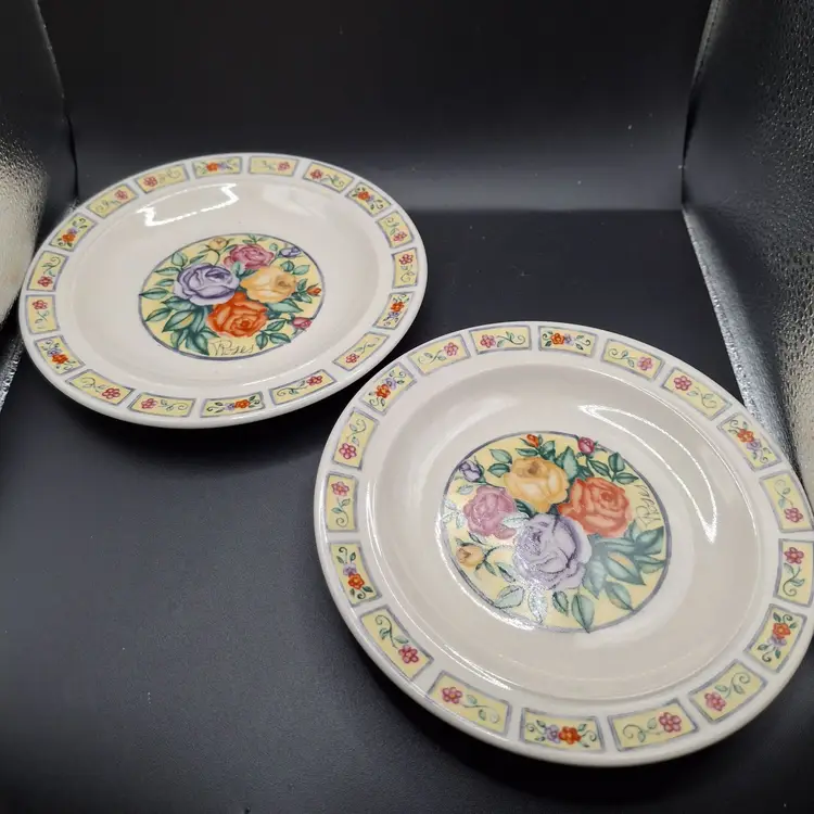 Gibson Housewares Floral Rose Pattern Ceramic Desert Plates Set Of 2