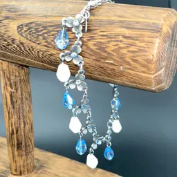 Premier Designs, Floral Bracelet With Milk And Baby Blue Teardrop Stones 7 1/2” Long