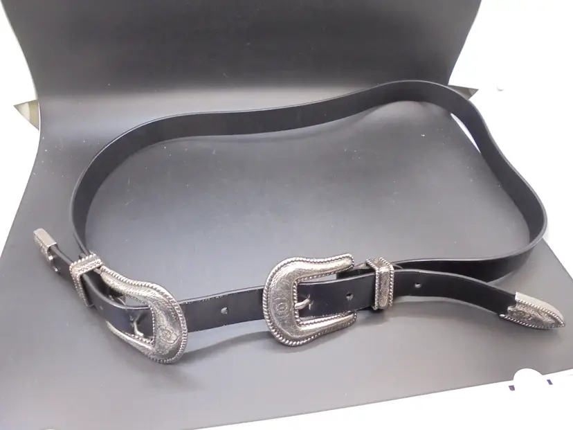 Leather Double Buckle Black Belt 42"