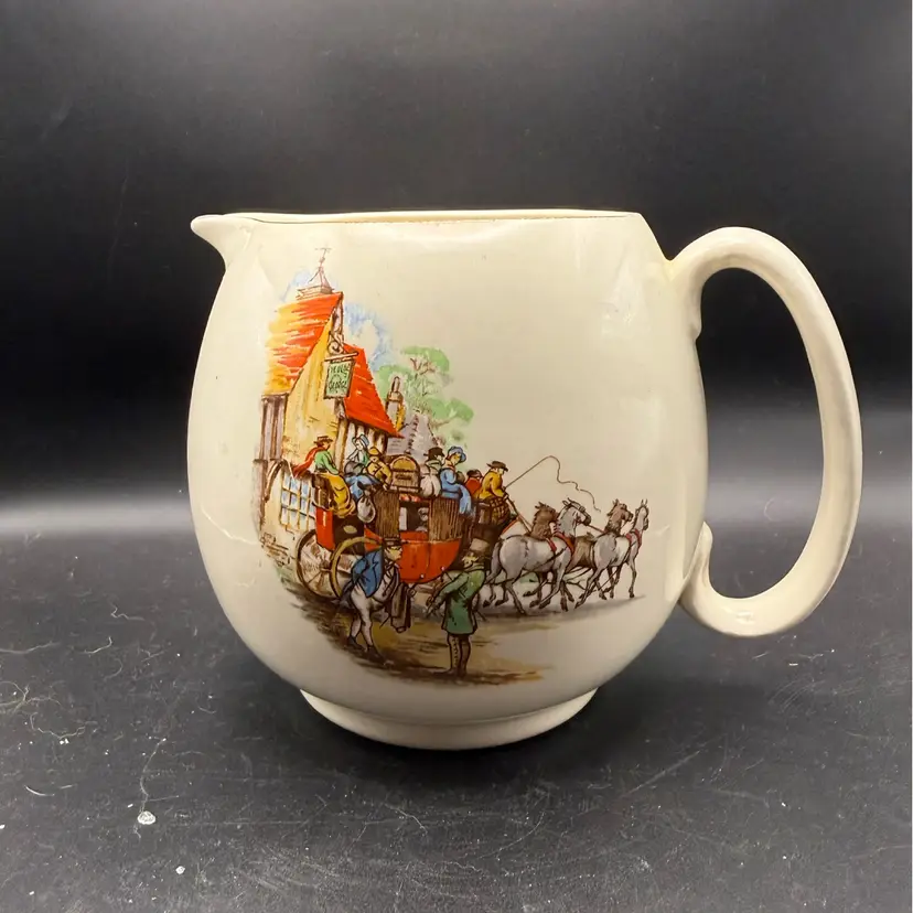 J&G Meakin "Sol 391413" Pitcher With Stagecoach Transfer Print - 5 1/2 In
