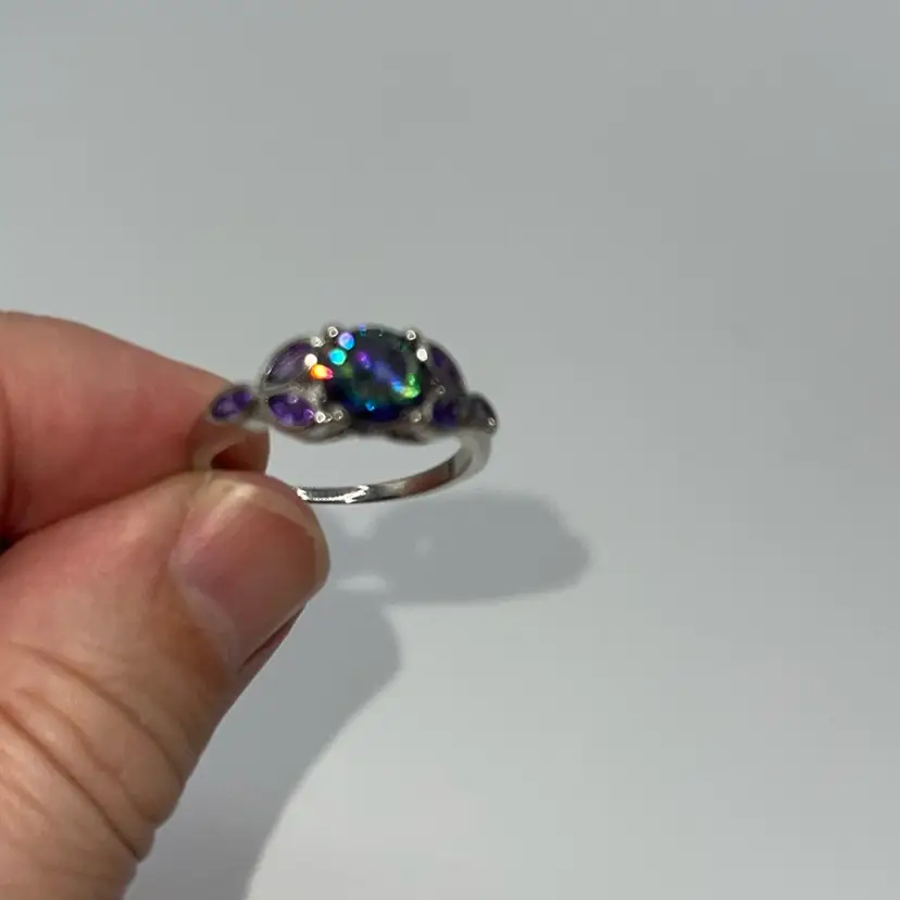 Sterling Silver Ring, Purple And Multicolored Stones Size 11