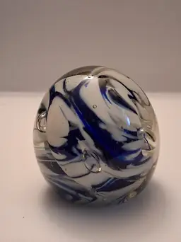 Vintage Blue & White Swirl, Controlled Bubble Paperweight