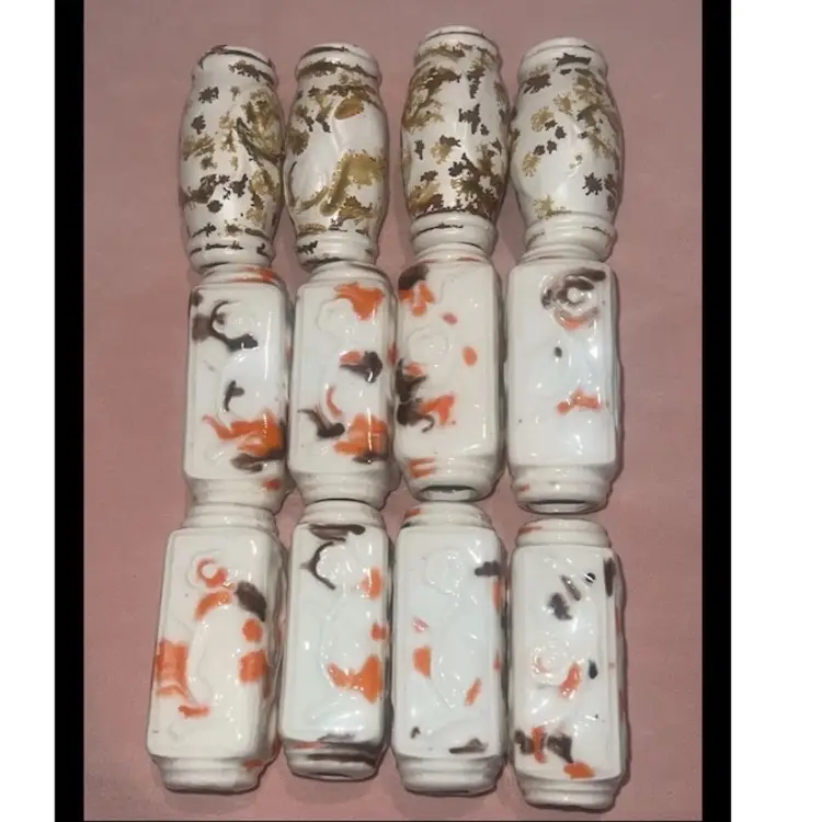 LOT 12 VTG Macrame Beads Large Multicolor ORANGE BROWN YELLOW 70s Cylinder 3D