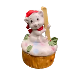 Vintage Bisque Christmas Polar Bear Cub Trinket Jewelry Box by Karen Carson Creations