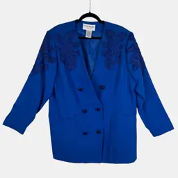 Vintage St Anthony Beaded Blazer 80s Evening Jacket Blue 20W Plus