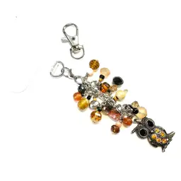 Owl Beaded Phone Or Purse Charm Repurposed Jewelry Made By Me 3.25”